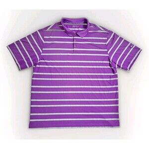 Nike Polo Shirt Men's 2XL Purple White Striped Golf Performance Dri-Fit XXL